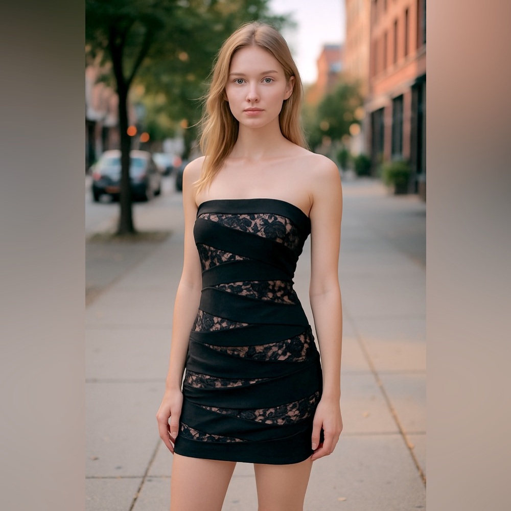Vintage Windsor Black Strapless Dress with Lace Details EPOC Sz. M